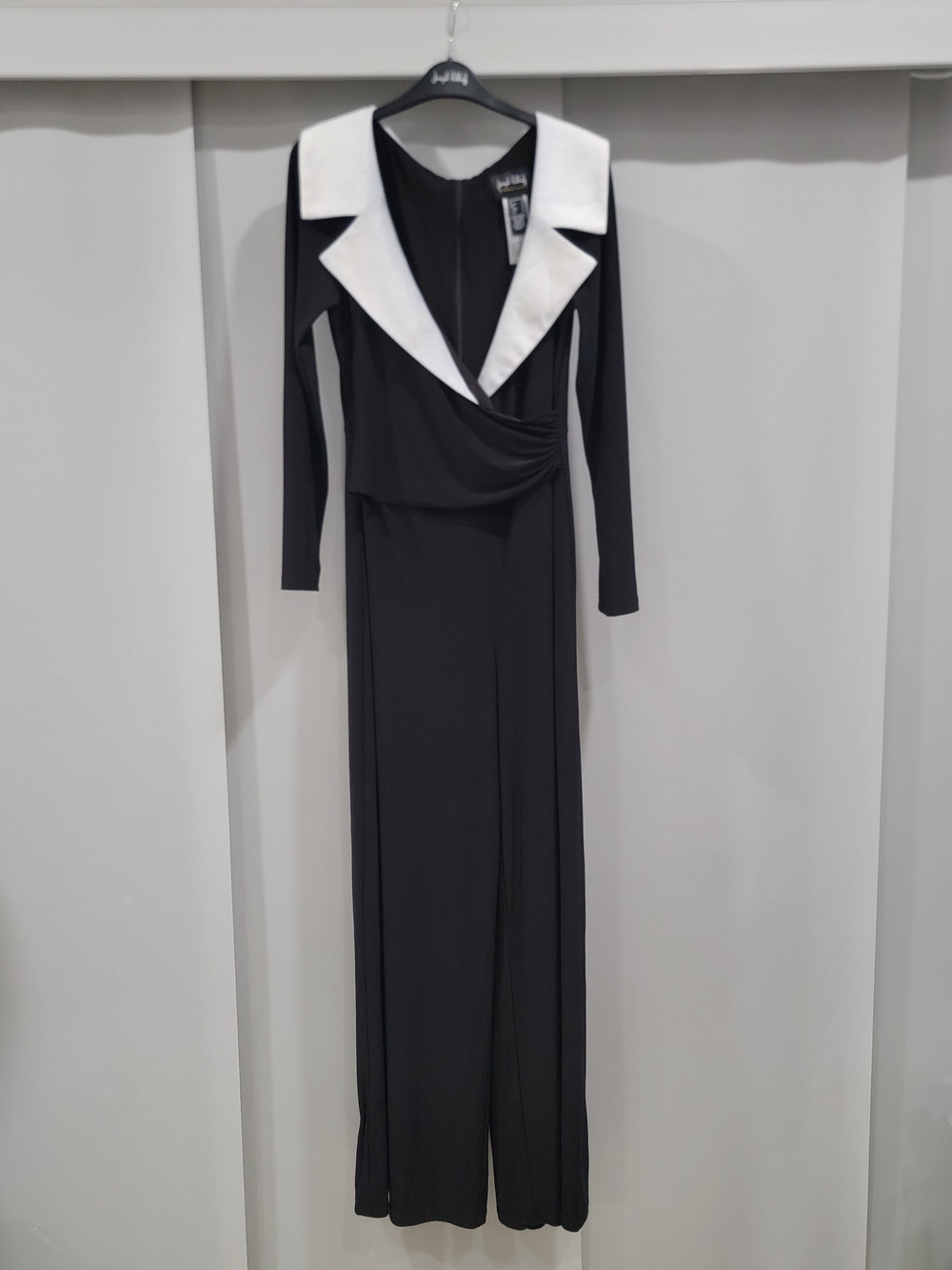 Joseph Ribkoff Black Jumpsuit with White Notch Collar